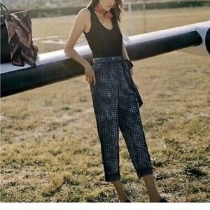 ANTHROPOLOGIE Maeve Bleached Gingham Paper bag Blu